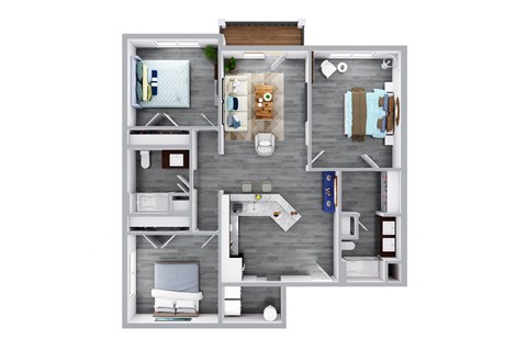 Floor plan for 3 beds, 2 baths, 1269 sqft